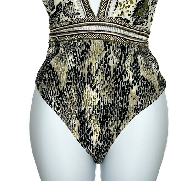 Ted Baker S Womens Babita Snakeskin Print Swimsuit Deep V Pool Resort *flaw - Picture 6 of 12
